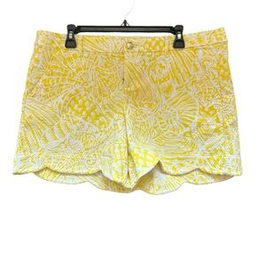 Lily Pulitzer Lemon Yellow Palmita Stretch Cotton Shorts Scallop Hem Sz 14
